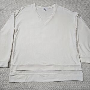 Beyond Yoga Women’s Medium Long Weekend Lounge Pullover Sweatshirt V-Neck Ivory